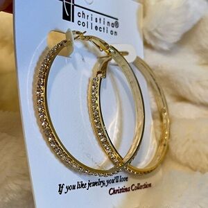 Gold Hoop Earrings with Rhinestones NWT